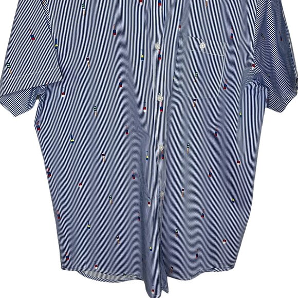 Brave Soul Top Mens XL Button Down Shirt Short Sleeve Blue Striped Work Casual - Picture 3 of 12